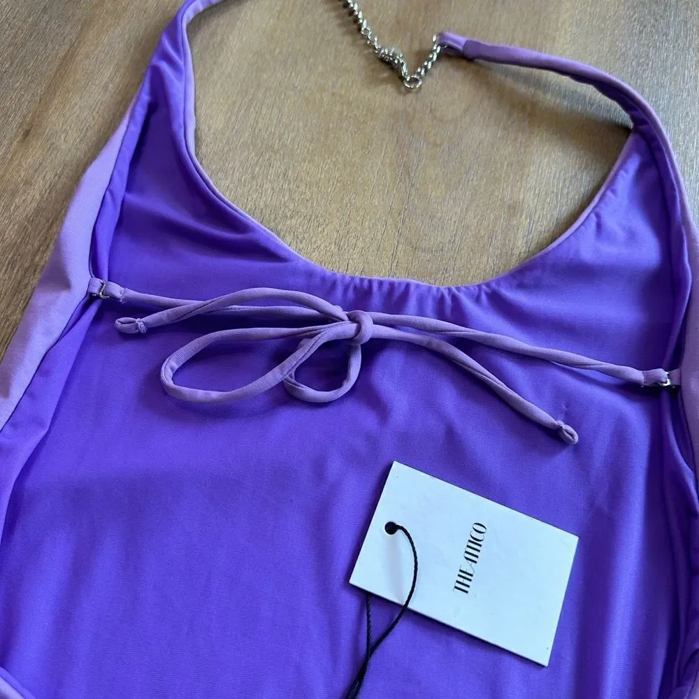 The Attico One Piece Swimsuit Backless Cheeky Bottom Halter Top Lavender XS‎